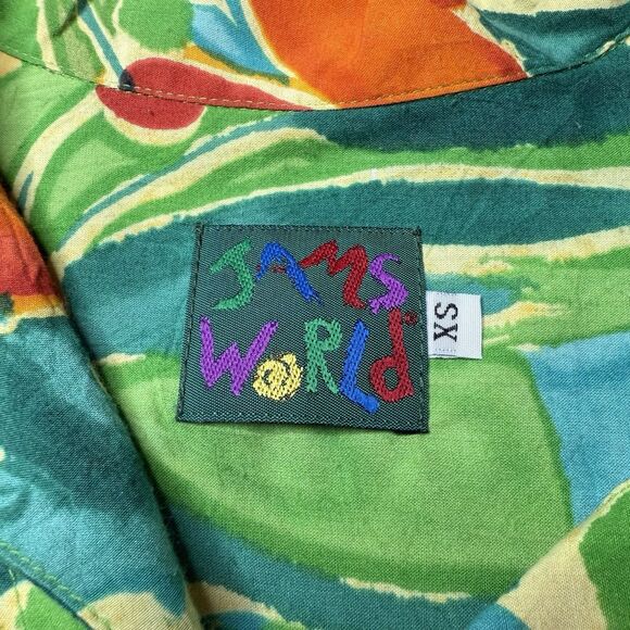 VINTAGE Jams World Hawaiian Floral Blouse Women’s XS Lily Vase Aloha Button Top - Picture 8 of 13